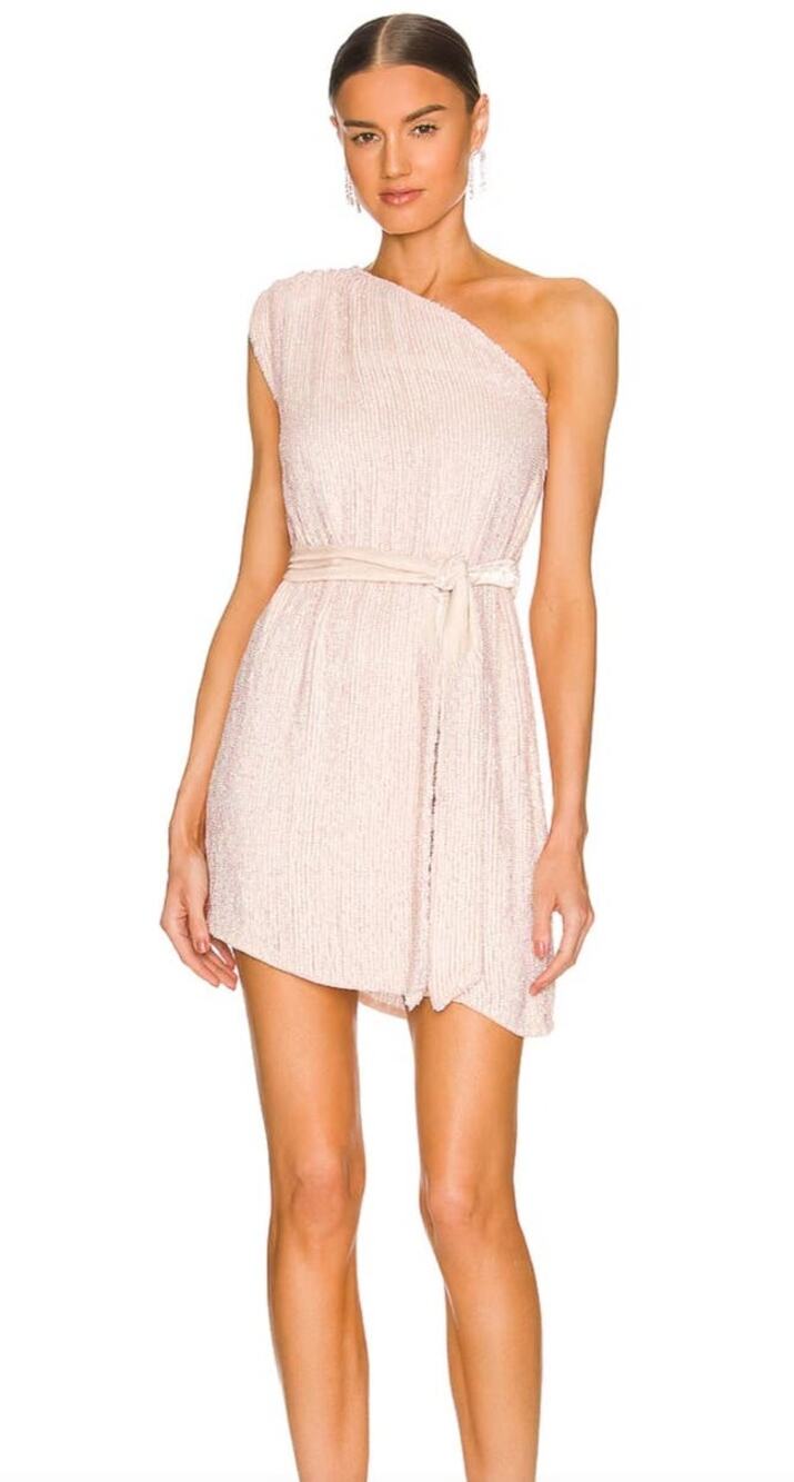 Retrofete Ella Sequin Dress in Taffy Pink Size XL One Shoulder Belt NWT